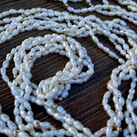 *SOLD* Vtg/antq freshwater rice pearl 3 strand wrap necklace extra long 66" - Picture 7 of 10